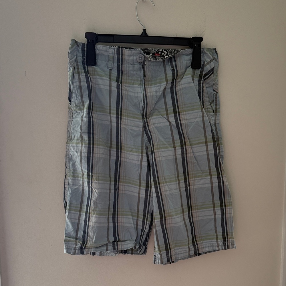 Plaid Shorts with Button Closure